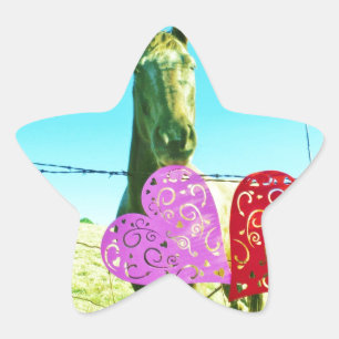 Blondes Pferd und rosa und rote Herzen Stern-Aufkleber