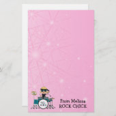 Blondes Schlagzeuger-Mädchen mit Sternen auf Rosa Briefpapier (Vorne/Hinten)