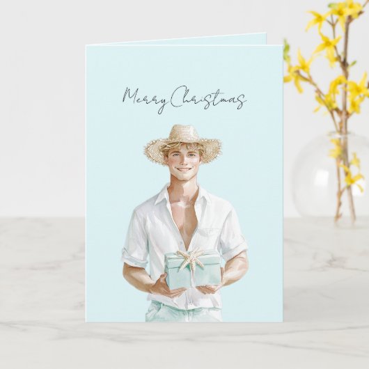 Blondhaariger Mann Weihnachten   Karte (Gelbe Blume)