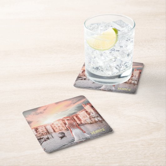 Blondie im romantischen Venedig Rechteckiger Pappuntersetzer (Vor Ort)