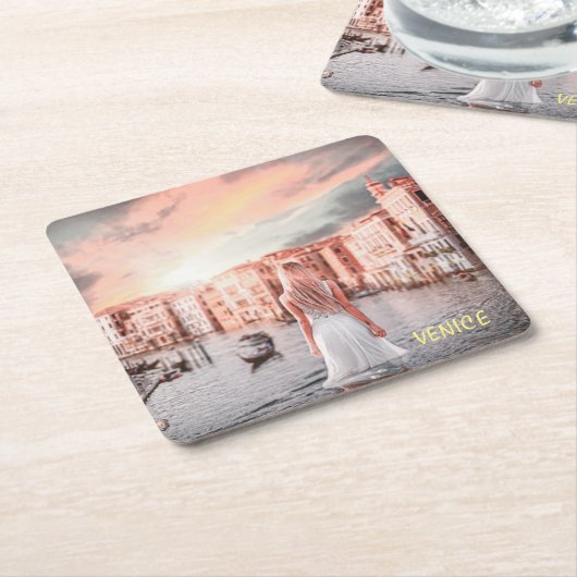 Blondie im romantischen Venedig Rechteckiger Pappuntersetzer (angewinkelt)
