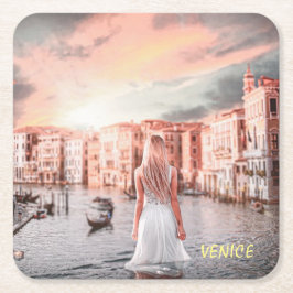 Blondie im romantischen Venedig Rechteckiger Pappuntersetzer