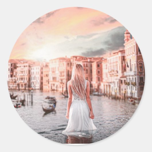 Blondie im romantischen Venedig Runder Aufkleber (Vorderseite)