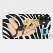 Blondine auf Retro Zebra-Druck mit Mongram Case-Mate iPhone Hülle (Rückseite (Horizontal))