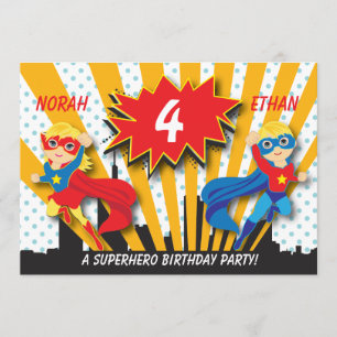 Blondine des Zwillings-Superheld-Geburtstags- Einladung