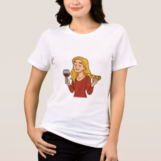 Blondine genießt Wein und Pizza Tri-Blend Shirt