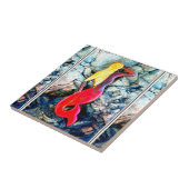 Blondine in rot fliese (Seite)