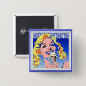 Blondine isst Eis im farbenfrohen Pop-Art-Stil der Button (Vorne & Hinten)