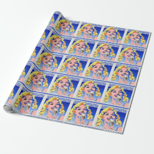 Blondine isst Eis im farbenfrohen Pop-Art-Stil der Geschenkpapier