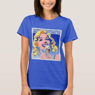 Blondine isst Eis im farbenfrohen Pop-Art-Stil der T-Shirt
