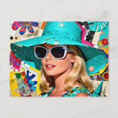 Blondine mit blauem Hut Postkarte (Vorderseite)