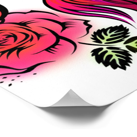 Blondine mit Rose und Regenbogenhaaren Poster (Ecke)