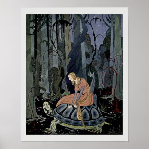Blondine und die Schildkröte Märchenillustration Poster
