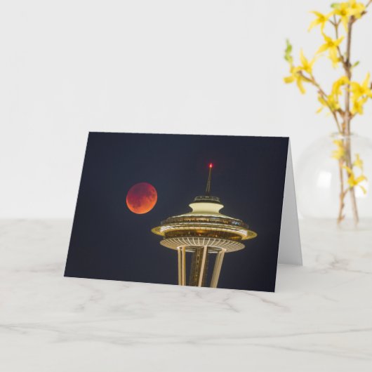 Blood Moon | Seattle Space Needle Karte (Gelbe Blume)