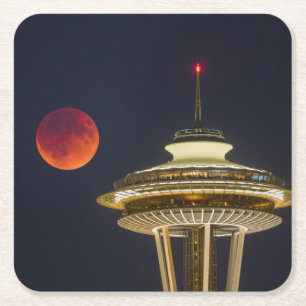 Blood Moon   Seattle Space Needle Rechteckiger Pappuntersetzer