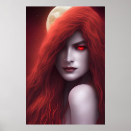 Blood Moon Sorcery - AI Fantasy Art Print Portrait Poster