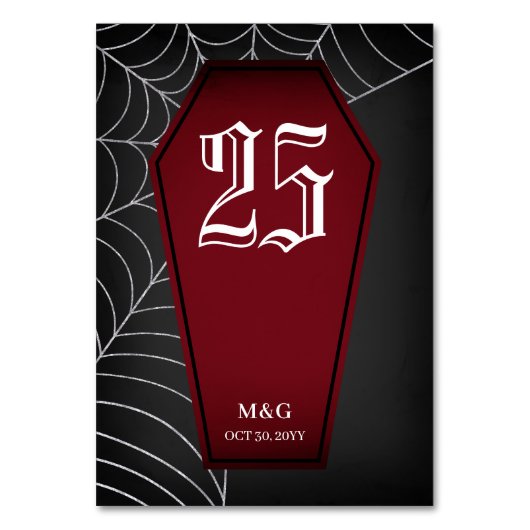 Blood Red Coffin Spiderweb Goth Wedding Tischnummer