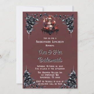 Blood Red Gothic Black Floral Bridesmaids Luncheon Einladung