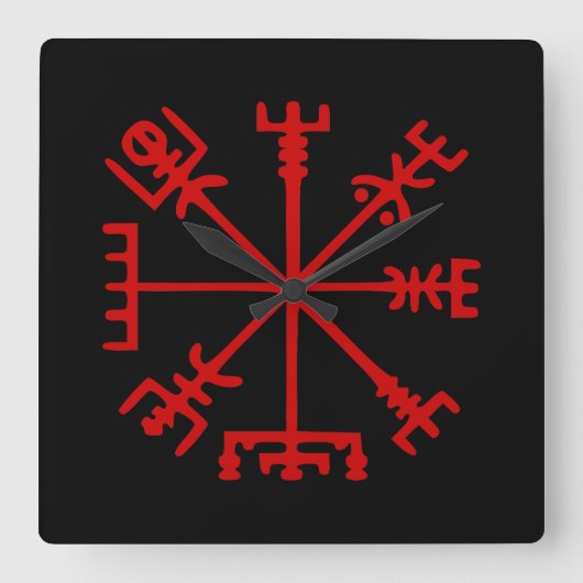 Blood Red Vegvísir (Viking Compass) Quadratische Wanduhr (Vorderseite)