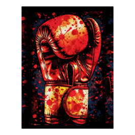 Blood-Splattered Red Boxing Gloves Dramatic Art Poster