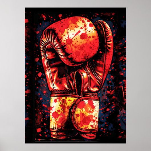 Blood-Splattered Red Boxing Gloves Dramatic Art Poster (Vorne)