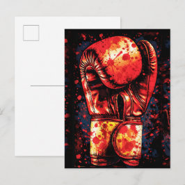 Blood-Splattered Red Boxing Gloves Dramatic Art Postkarte
