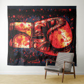 Blood-Splattered Red Boxing Gloves Dramatic Art Wandteppich (Beispiel (Horizontal))