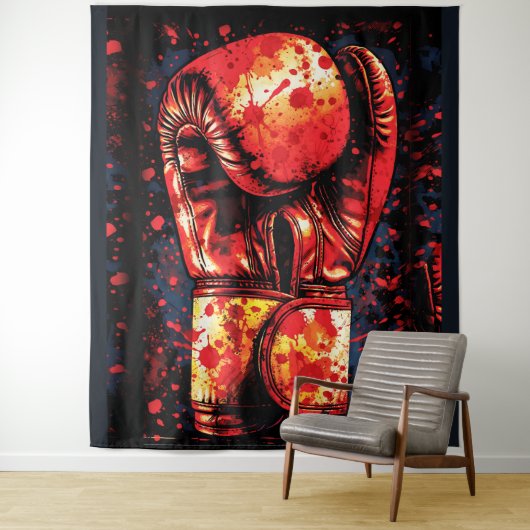 Blood-Splattered Red Boxing Gloves Dramatic Art Wandteppich (Beispiel)