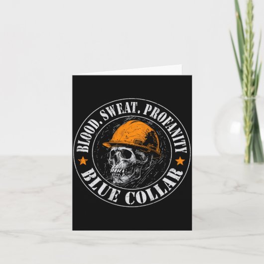 Blood Sweat Profanity Construction Worker Skull Bl Karte (Vorderseite)