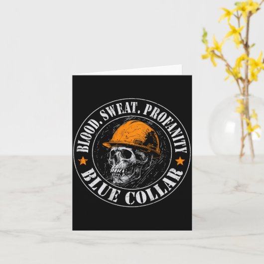 Blood Sweat Profanity Construction Worker Skull Bl Karte (Gelbe Blume)