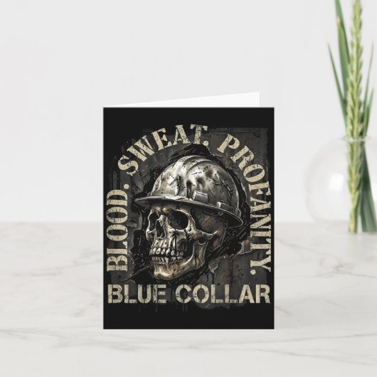 Blood Sweat Profanity Construction Worker Skull Bl Karte (Vorderseite)