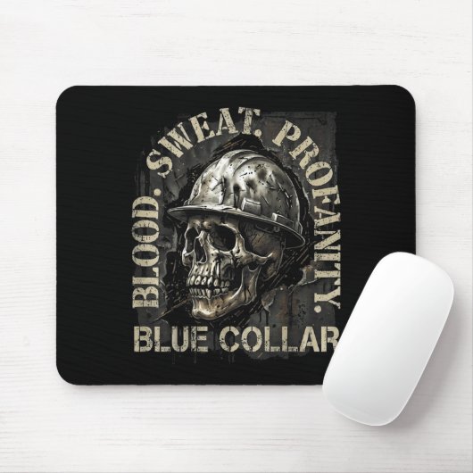 Blood Sweat Profanity Construction Worker Skull Bl Mousepad (Mit Mouse)