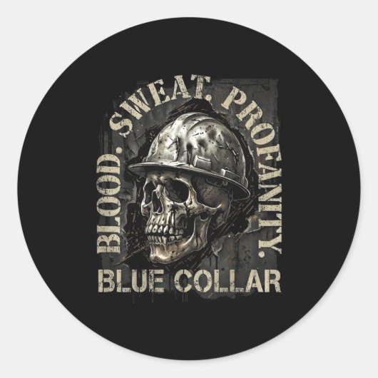 Blood Sweat Profanity Construction Worker Skull Bl Runder Aufkleber (Vorderseite)