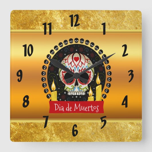 Bloodcurdling einschüchterndes des Zuckerschädels Quadratische Wanduhr (Vorderseite)