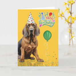 Bloodhound Dog Party Hat Yellow Birthday Karte