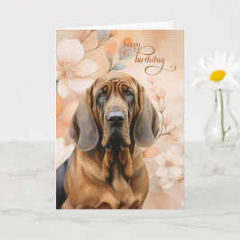 Bloodhound Dog Soft Peach Blossoms Birthday Karte