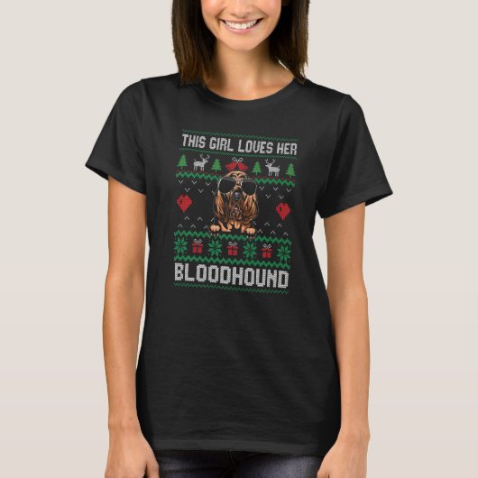 Bloodhound Girl Cool Ugly Christmas for Dog Mom Pr T-Shirt (Vorderseite)
