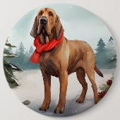 Bloodhound Hund im Schnee Weihnachten Button (Vorderseite)