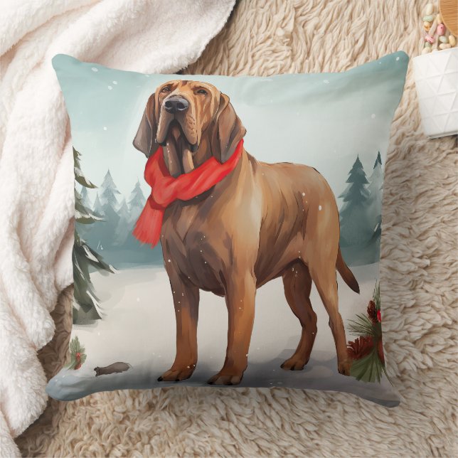 Bloodhound Hund im Schnee Weihnachten Kissen (Decke)