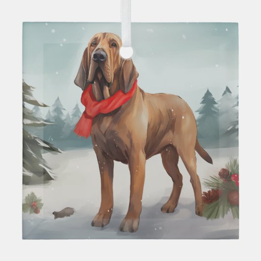 Bloodhound Hund im Schnee Weihnachten Ornament Aus Glas (Vorderseite)