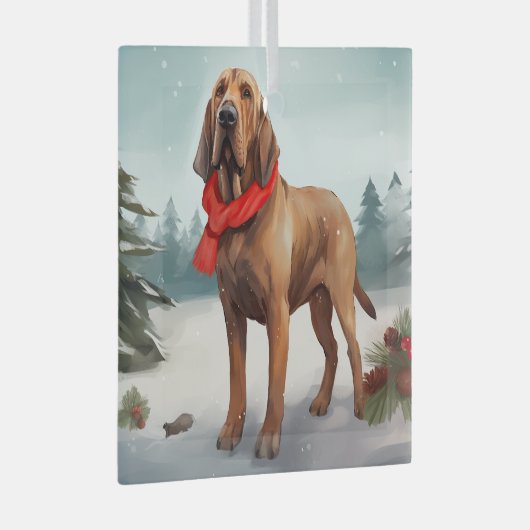Bloodhound Hund im Schnee Weihnachten Ornament Aus Glas (Vorderseite Rechts)