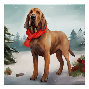Bloodhound Hund im Schnee Weihnachten Poster