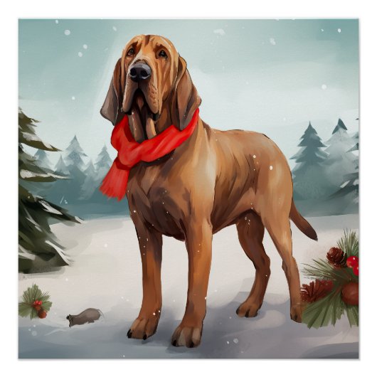 Bloodhound Hund im Schnee Weihnachten Poster (Vorderseite)