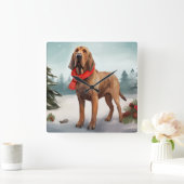 Bloodhound Hund im Schnee Weihnachten Quadratische Wanduhr (Zuhause)