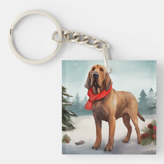 Bloodhound Hund im Schnee Weihnachten Schlüsselanhänger (Vorderseite)