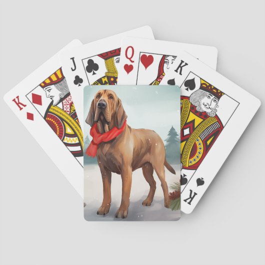 Bloodhound Hund im Schnee Weihnachten Spielkarten (Rückseite)