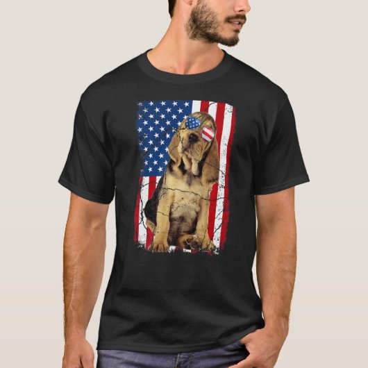 Bloodhound Hund USA Flag Amerika Patriotic 4. J T-Shirt (Vorderseite)