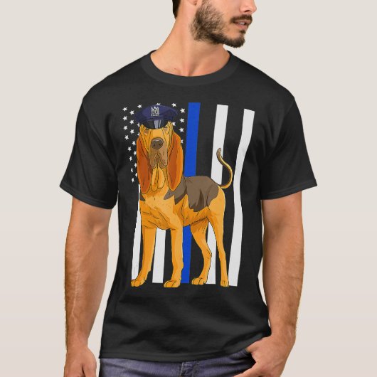Bloodhound K9 Police Officer USA Flag Geschenk T-Shirt (Vorderseite)
