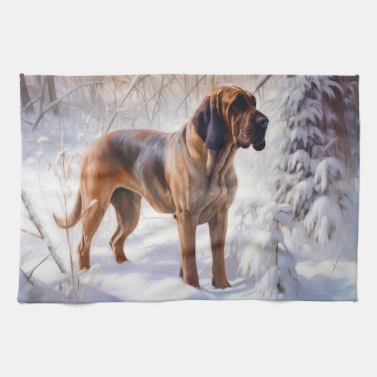 Bloodhound lassen es Weihnachten schnee Geschirrtuch (Horizontal)