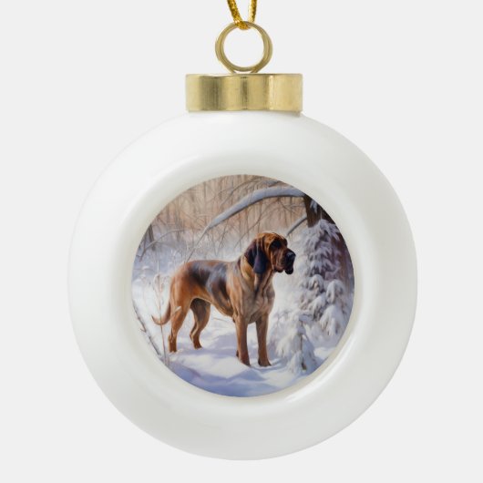 Bloodhound lassen es Weihnachten schnee Keramik Kugel-Ornament (Vorderseite)